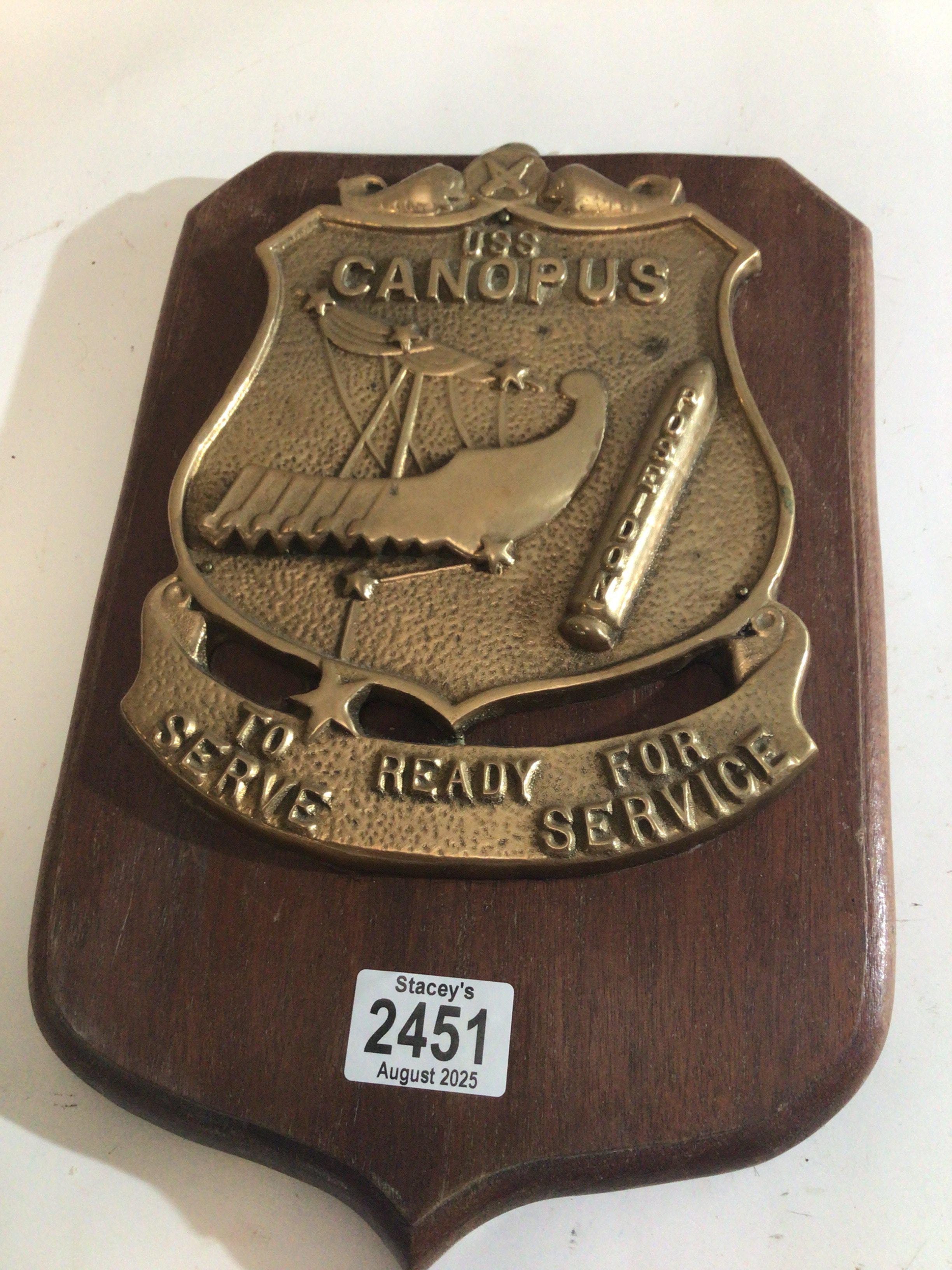 A wall plaque USS Canopus. 32x21cm